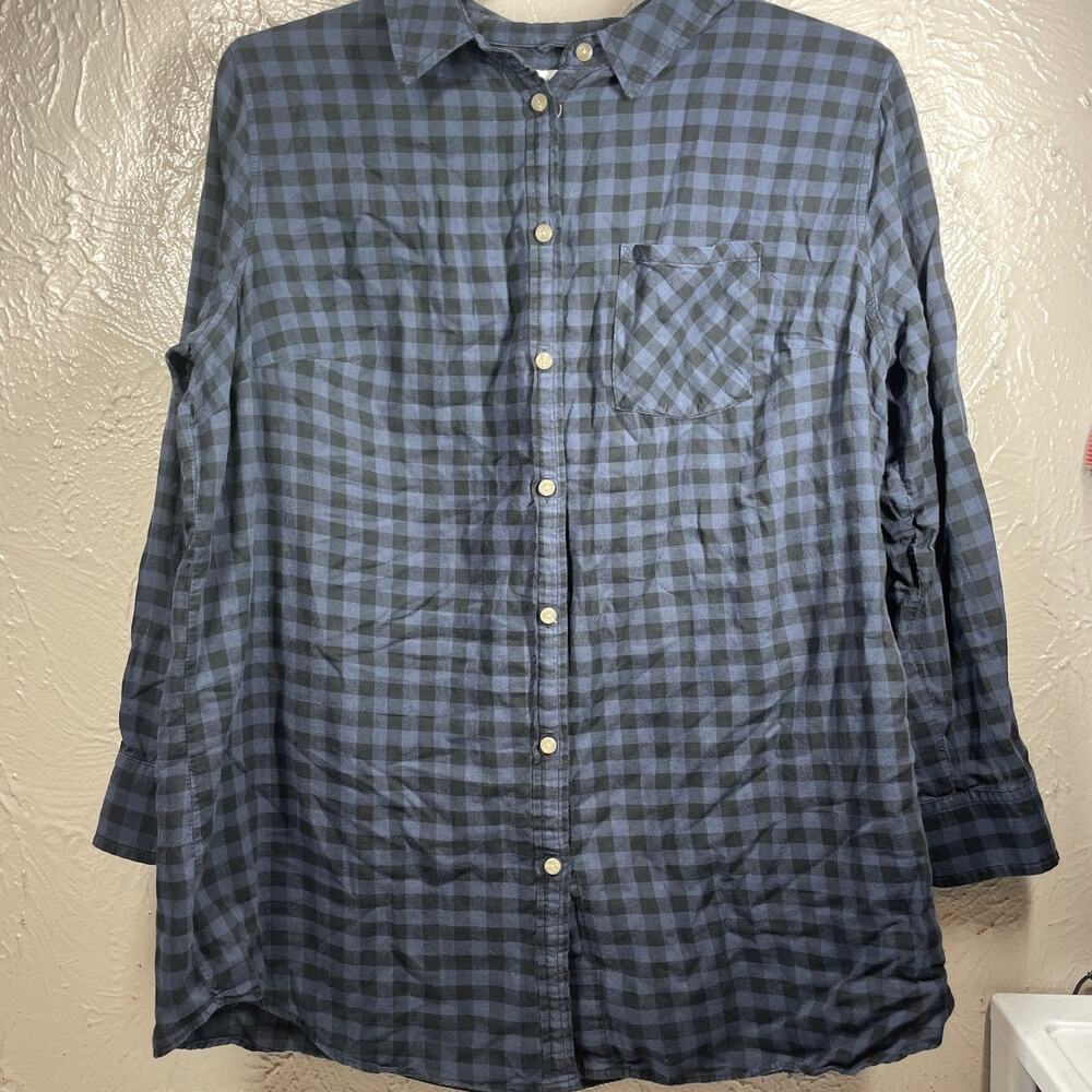 Ava & Viv‎ Gray Black Flannel Gingham Check Plus Size Shirt Blouse Womens Sz 2X